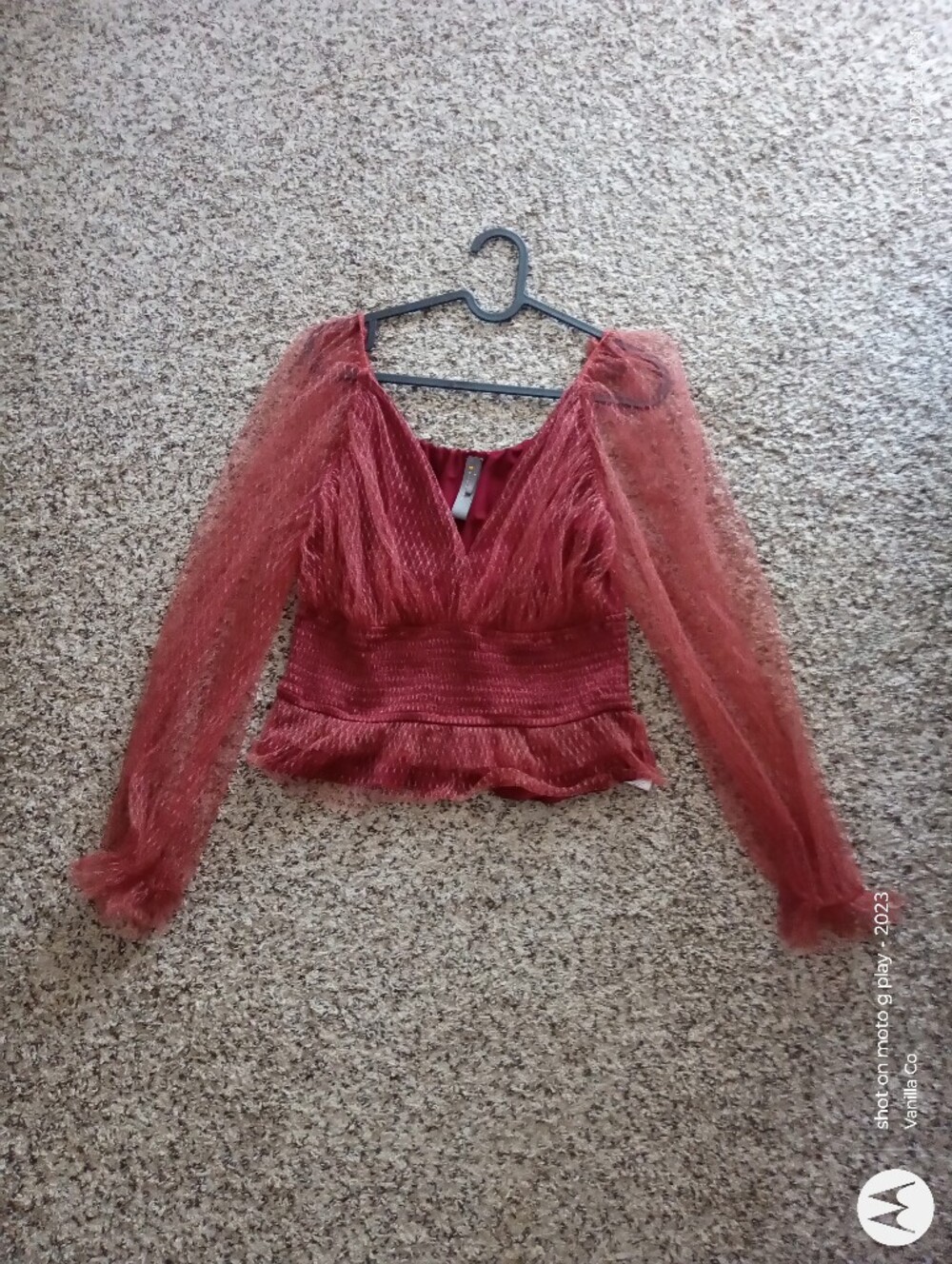 Anthropologie Tulle V-Neck Blouse Sheer Long Sleeve Pink Medium - Picture 2 of 9